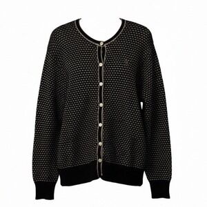 Lindsey Blake Vtg Black & Gold Pullover Sweater Sz L Acrylic Blend Button Up‎